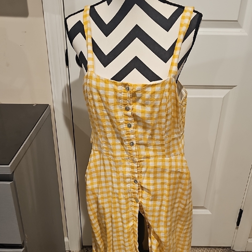 Yellow Gingham Button-Down Dress